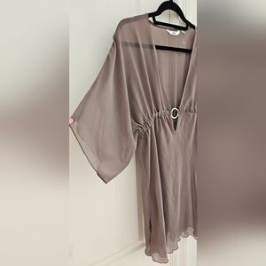 Sheer Taupe V-Neck Swim Covee with Ring Detail